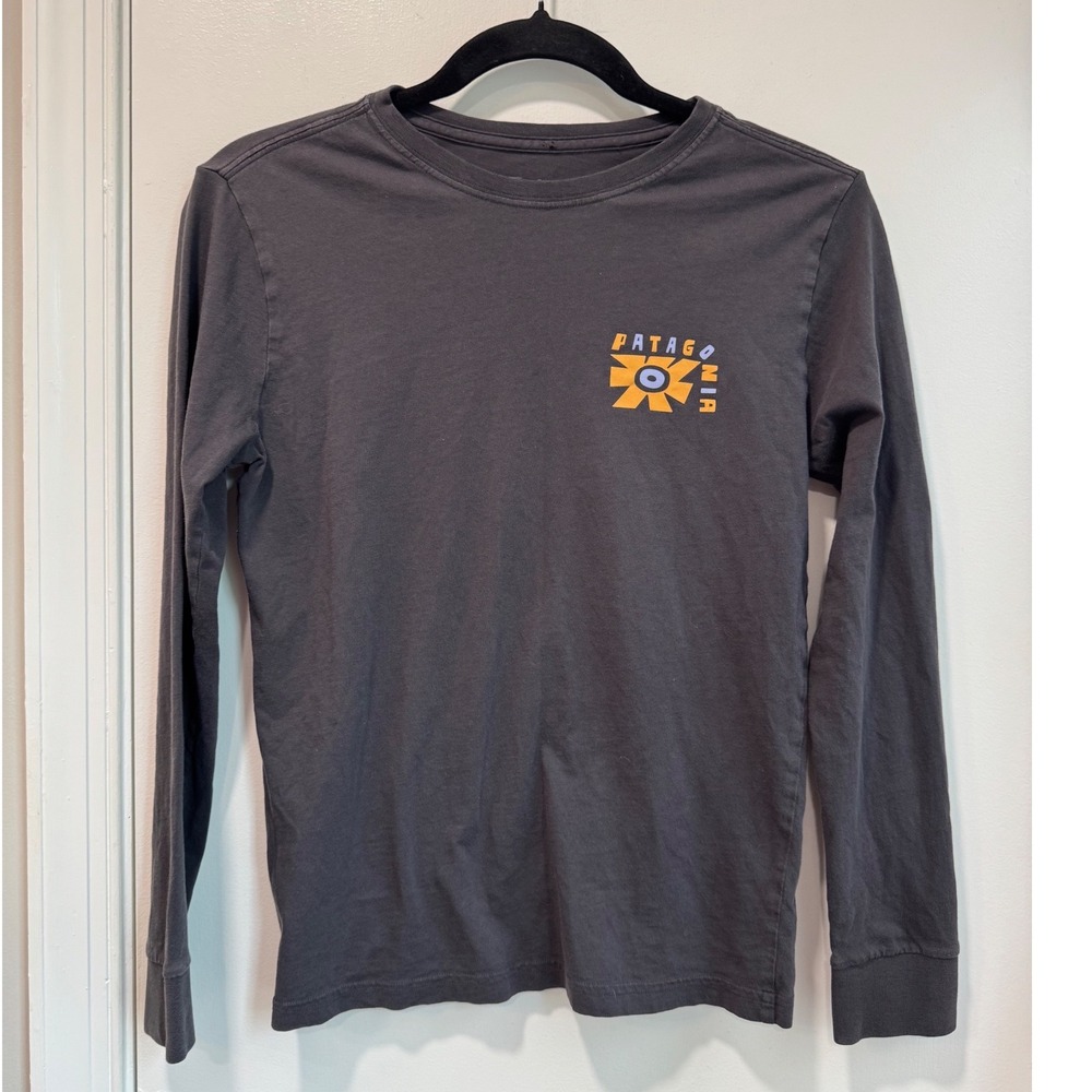 Patagonia Kids L 12 Long Sleeve Graphic Tee Gray We All Need Clean Air Soil